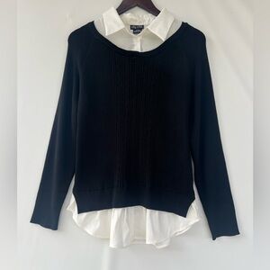 City Chic black and white‎ two-in-one sweater and collared Top Size XS